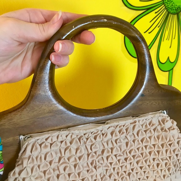 Vintage 70s Bermuda bag purse wooden top handles - Picture 3 of 6